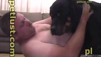 Older man performs oral sex on his dog and is penetrated from behind