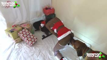 Holiday treat for the black woman while having sex with a dog