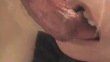 Tattooed twat MILF licks a thick canine dick
