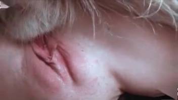 Groaning dark-haired woman filled with cum by a well-hung canine