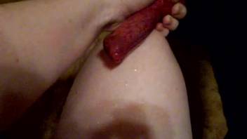 Recording my pup's massive crimson cock, it appears incredibly succulent and filthy